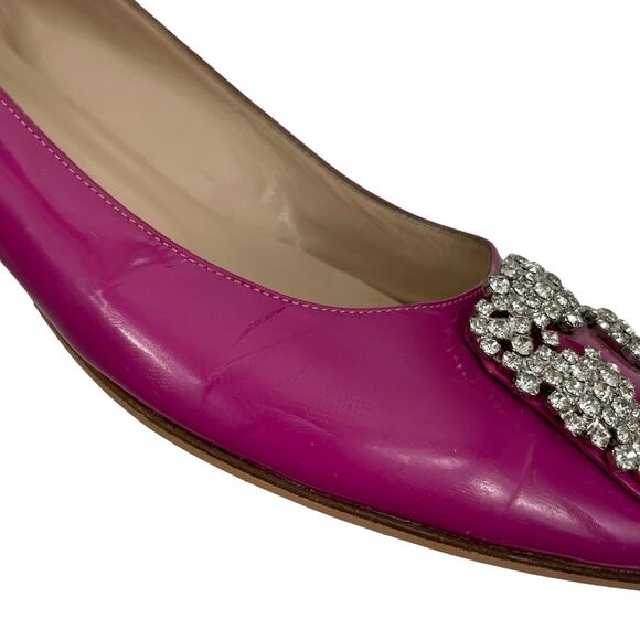 Manolo Blahnik Pink Hangisi Pointed Toe Patent Leather Flats Size 38 - Picture 13 of 16
